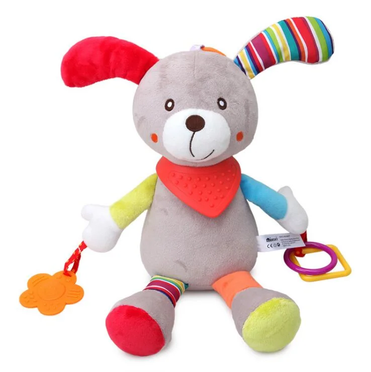2019 Soft Animal Toy Plush Baby Stroller Toy Newborn Baby Car Crib Stroller Handbells Toys with Teether