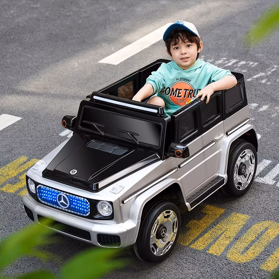 Children Charging Four-Wheeled Electric Car Can Sit with a Remote Control and Can Swing