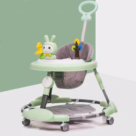 Unique Rotating Baby Walker with Push Bar Portable Folding Musical Baby Walker with Toy Car